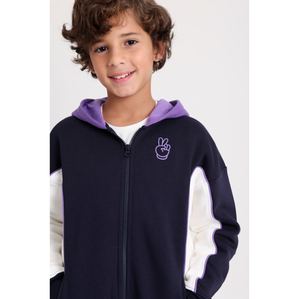 Unisex Cotton Hoodie – Navy with Peace Sign Print