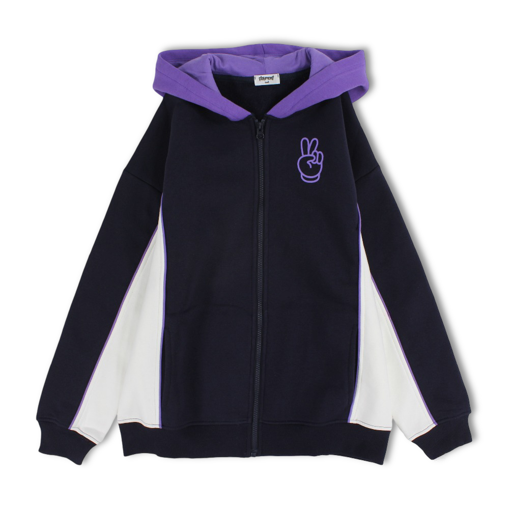 Teens Cotton Hoodie – Navy with Victory Sign Print