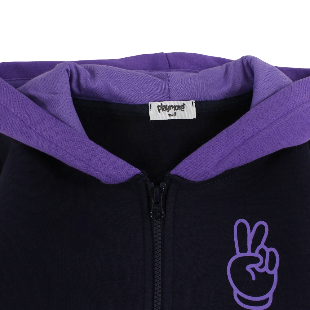 Teens Cotton Hoodie – Navy with Victory Sign Print