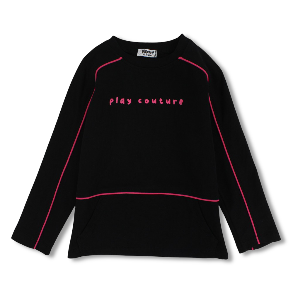 Girls Cotton T-Shirt – Black with "Play Couture" Print