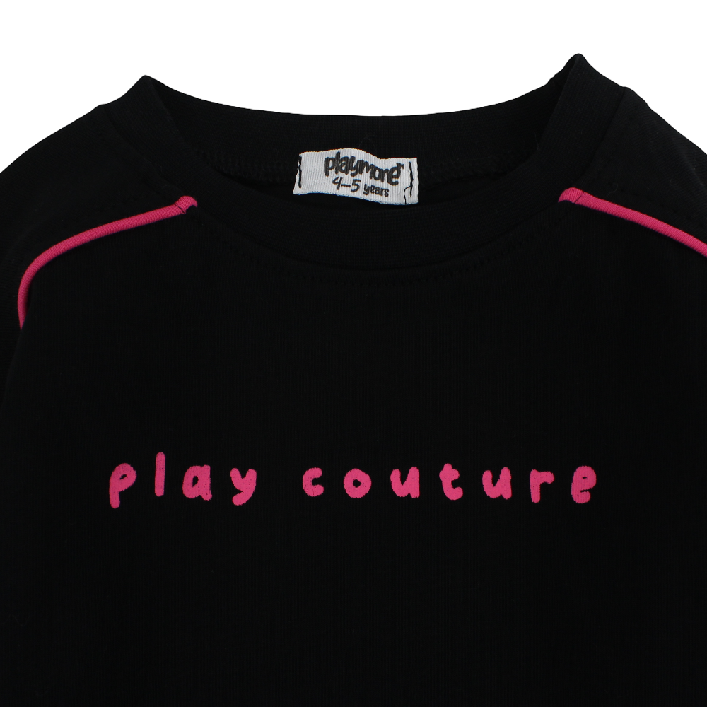 Girls Cotton T-Shirt – Black with "Play Couture" Print