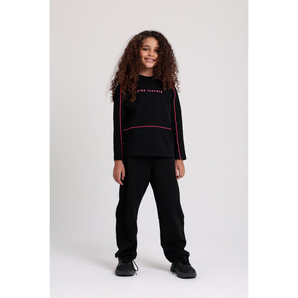 Girls Cotton T-Shirt – Black with "Play Couture" Print