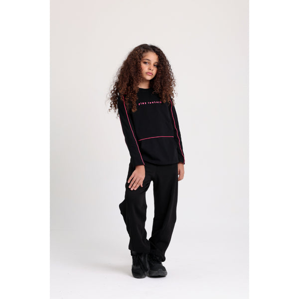 Girls Cotton T-Shirt – Black with "Play Couture" Print
