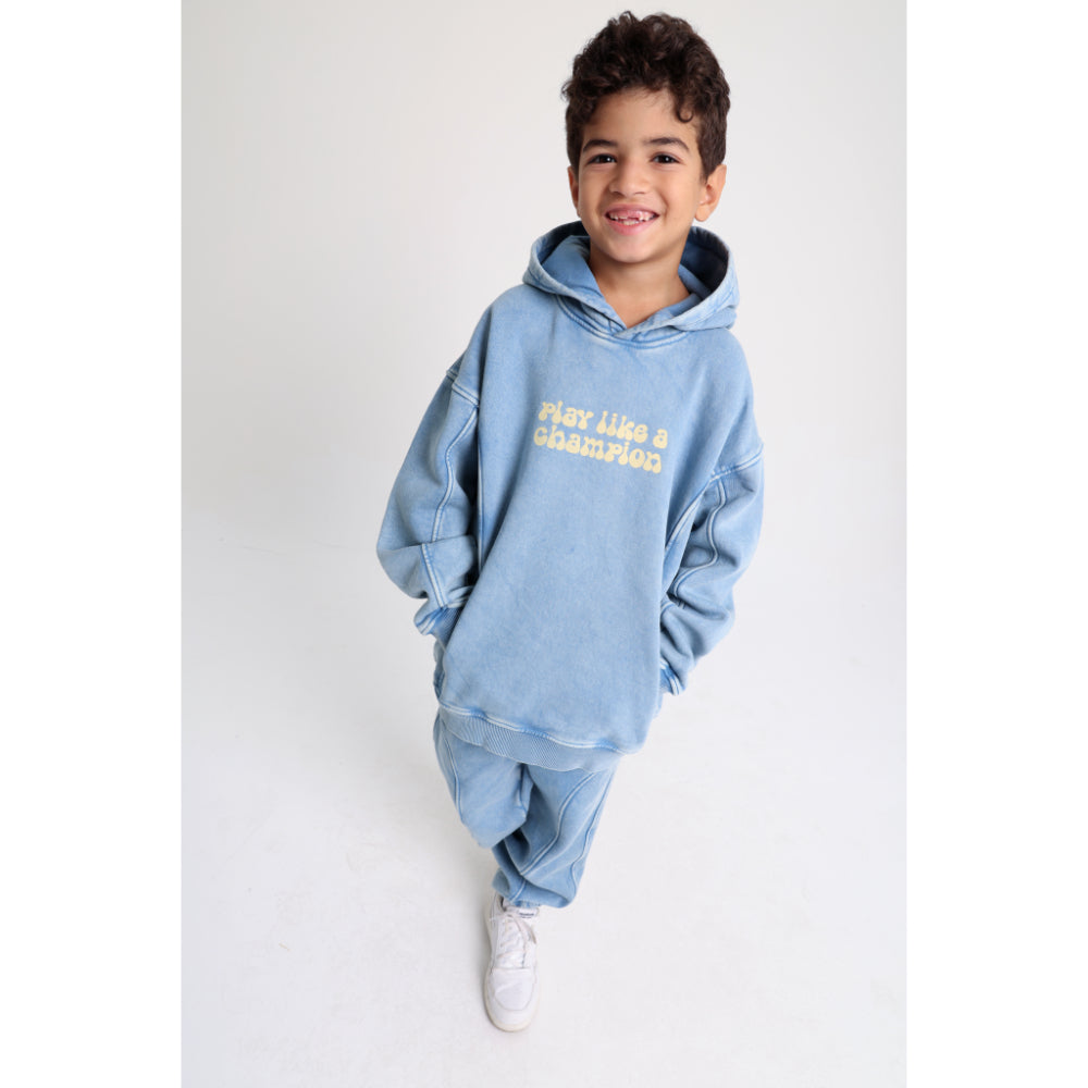 Unisex Cotton Hoodie – Baby Blue with "Play Like a Champion" Print