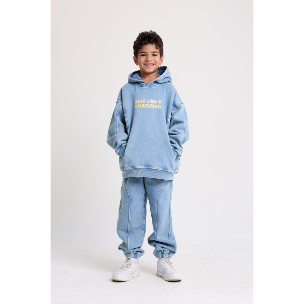 Unisex Cotton Hoodie – Baby Blue with "Play Like a Champion" Print