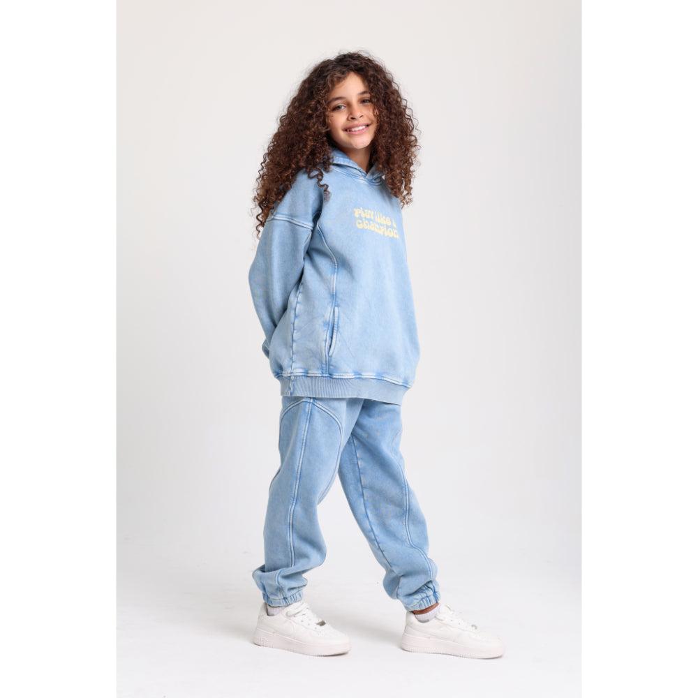 Unisex Cotton Hoodie – Baby Blue with "Play Like a Champion" Print