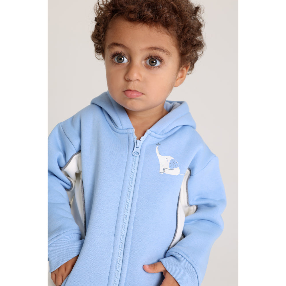 Unisex Baby Cotton Outfit Set – Baby Blue with Elephant Print