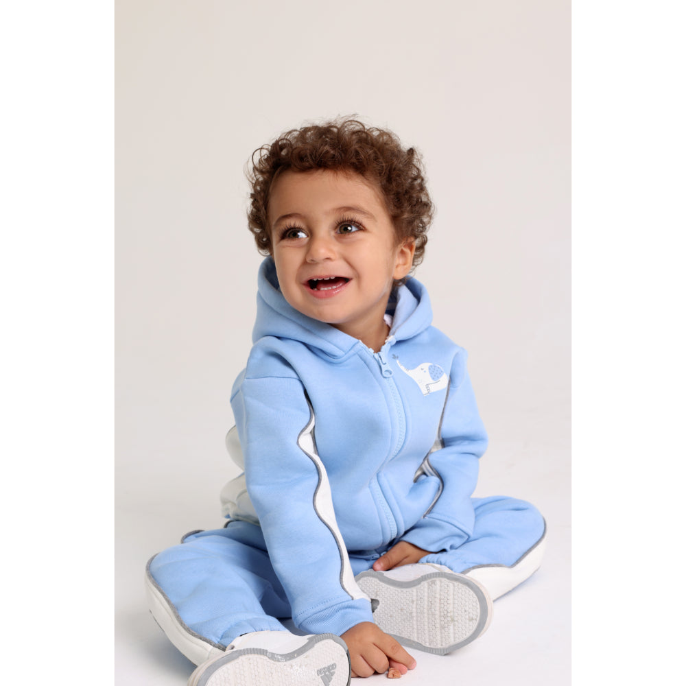 Unisex Baby Cotton Outfit Set – Baby Blue with Elephant Print