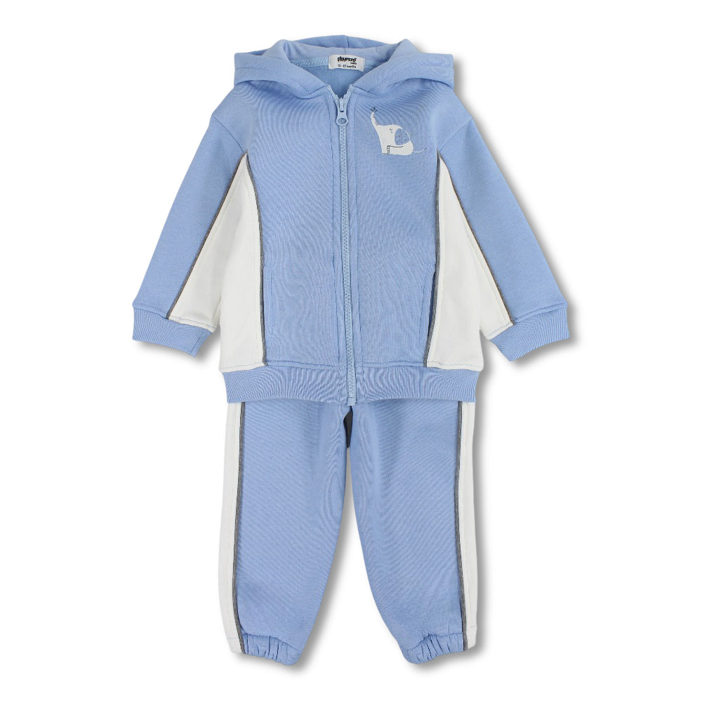 Unisex Baby Cotton Outfit Set – Baby Blue with Elephant Print