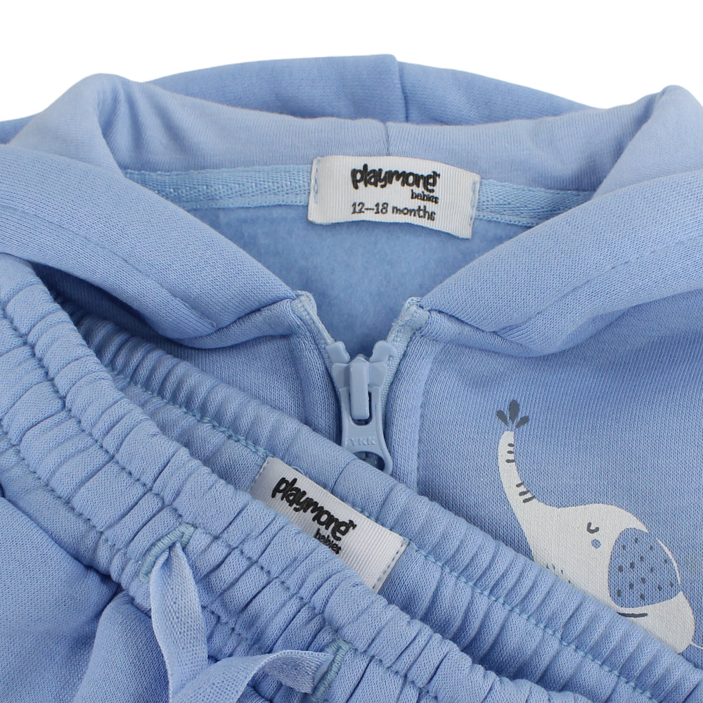 Unisex Baby Cotton Outfit Set – Baby Blue with Elephant Print