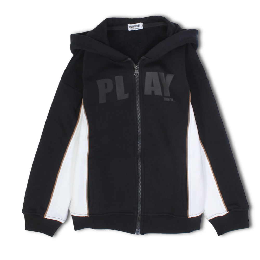 Boys Cotton Hoodie – Black with “PLAY more“ Print