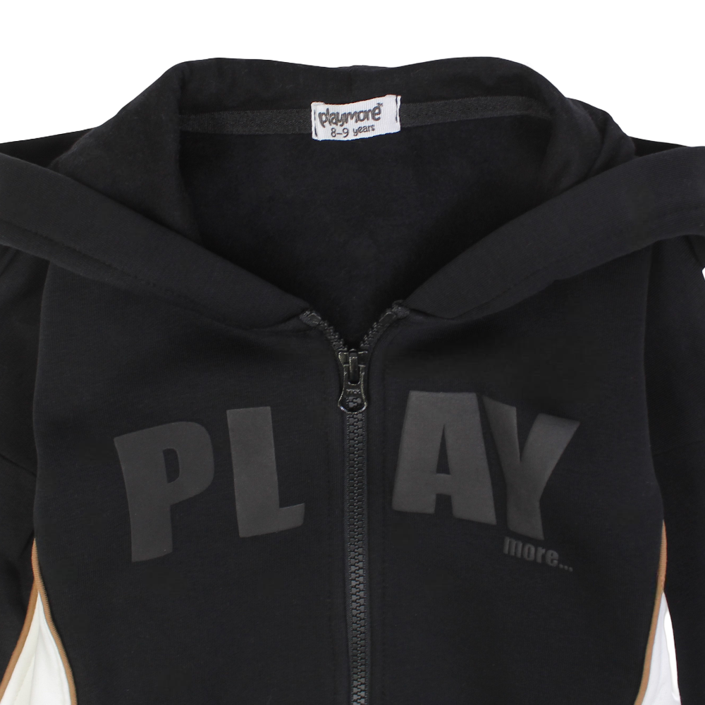 Boys Cotton Hoodie – Black with “PLAY more“ Print