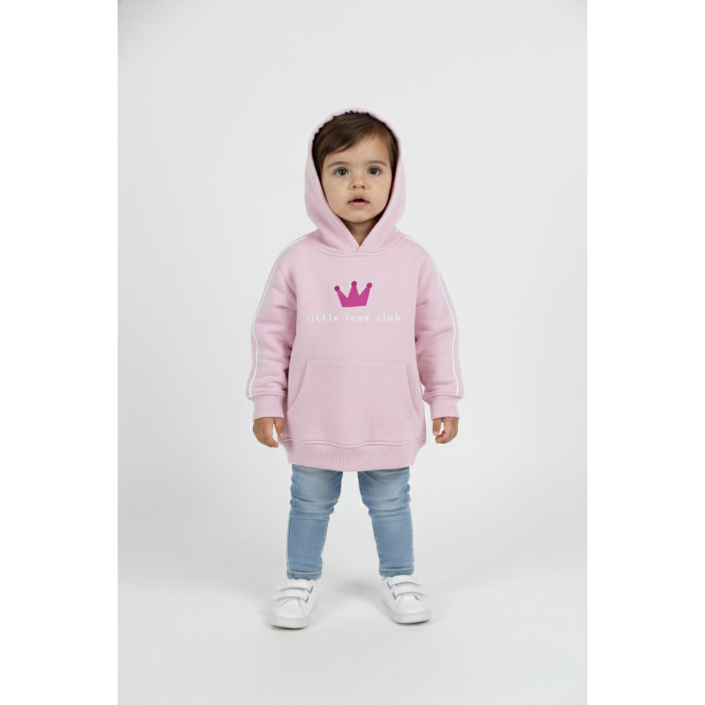 Baby Girls Cotton Hoodie – Pink with “Little Love Club“ Print