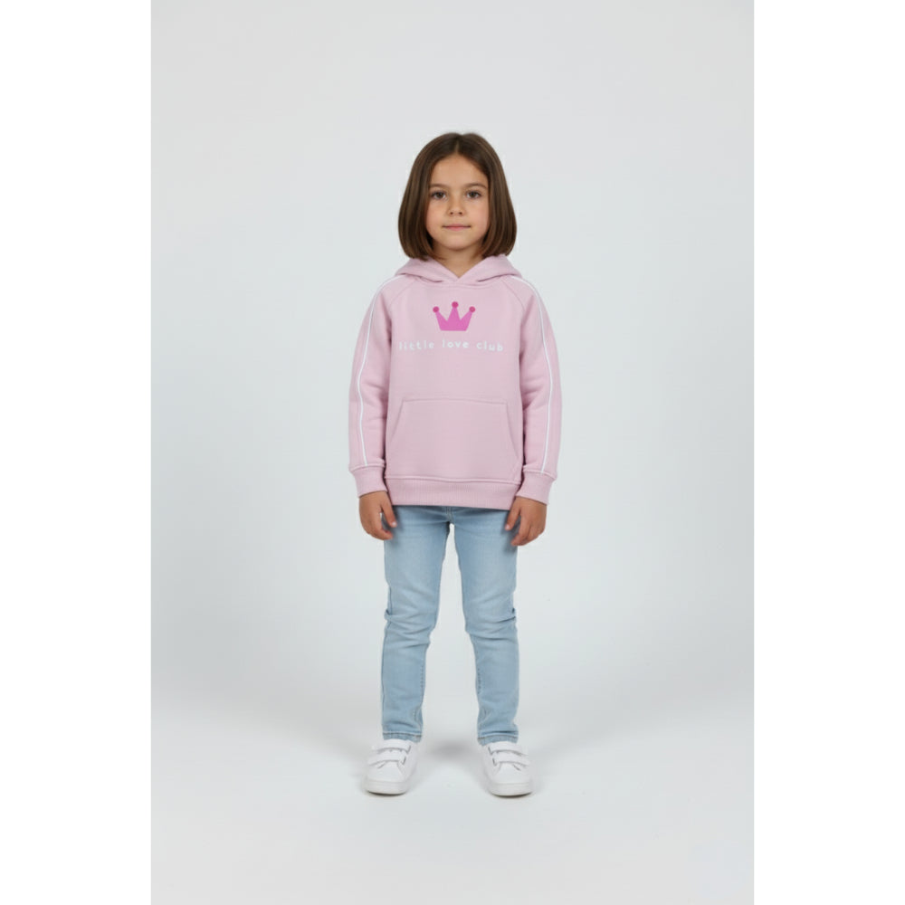 Baby Girls Cotton Hoodie – Pink with “Little Love Club“ Print