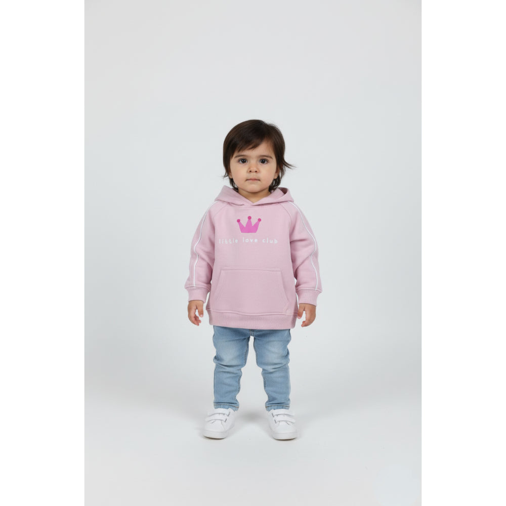 Baby Girls Cotton Hoodie – Pink with “Little Love Club“ Print