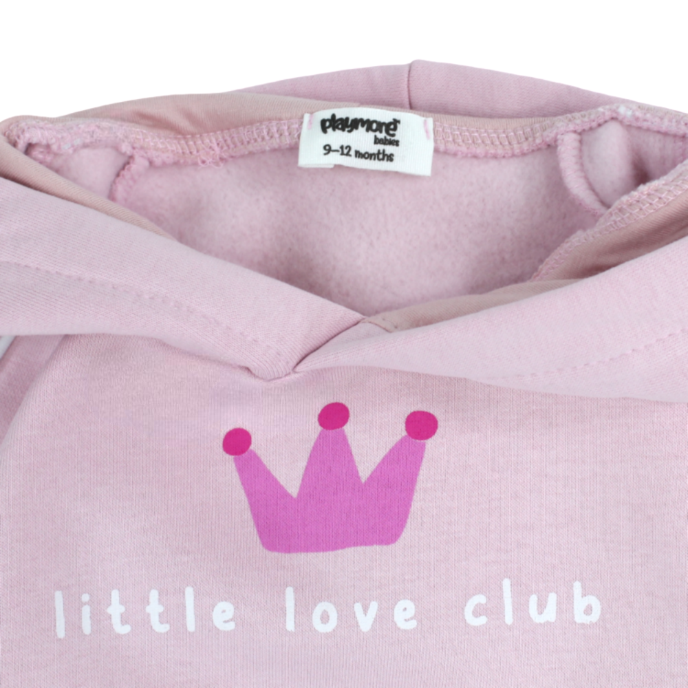 Baby Girls Cotton Hoodie – Pink with “Little Love Club“ Print