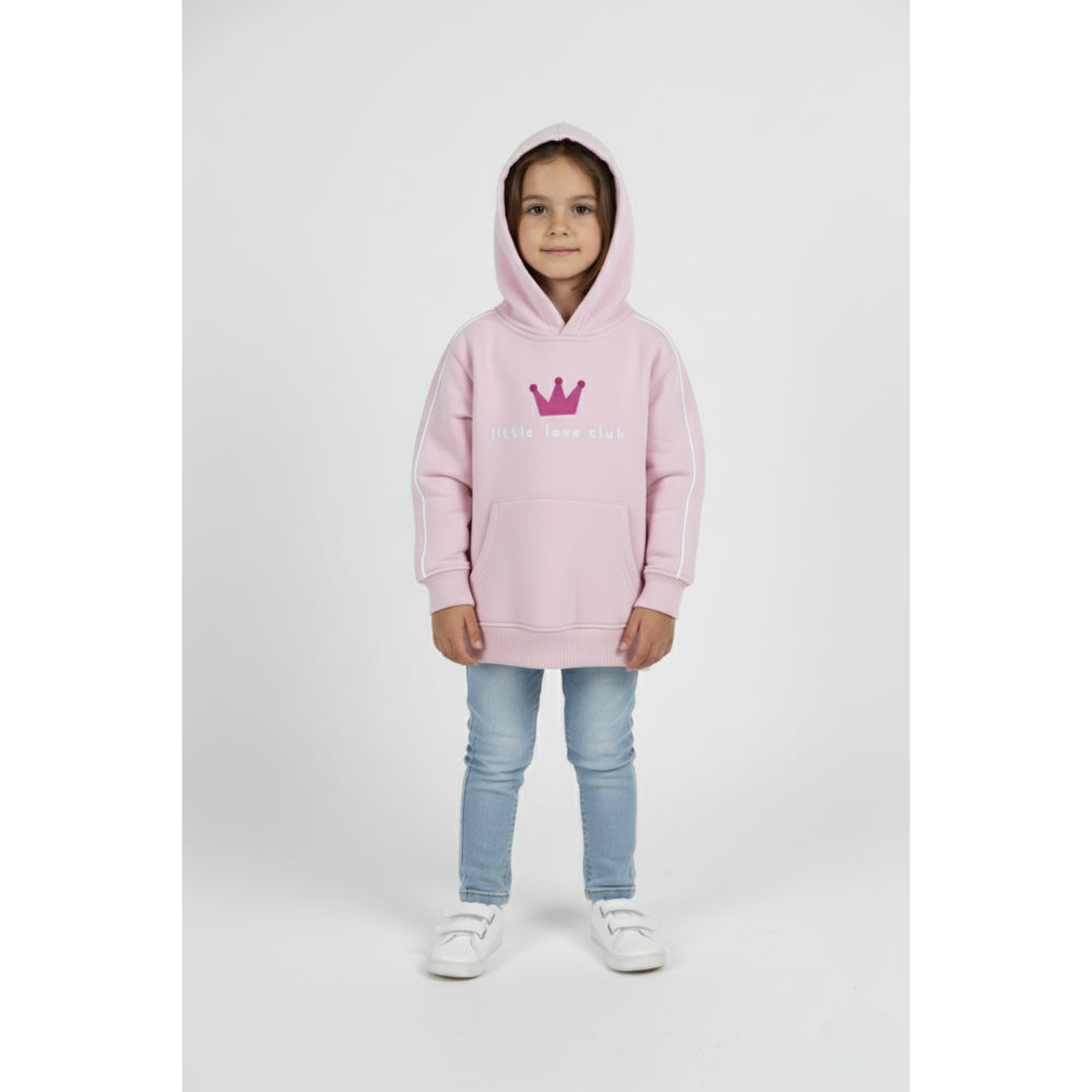 Baby Girls Cotton Hoodie – Pink with “Little Love Club“ Print