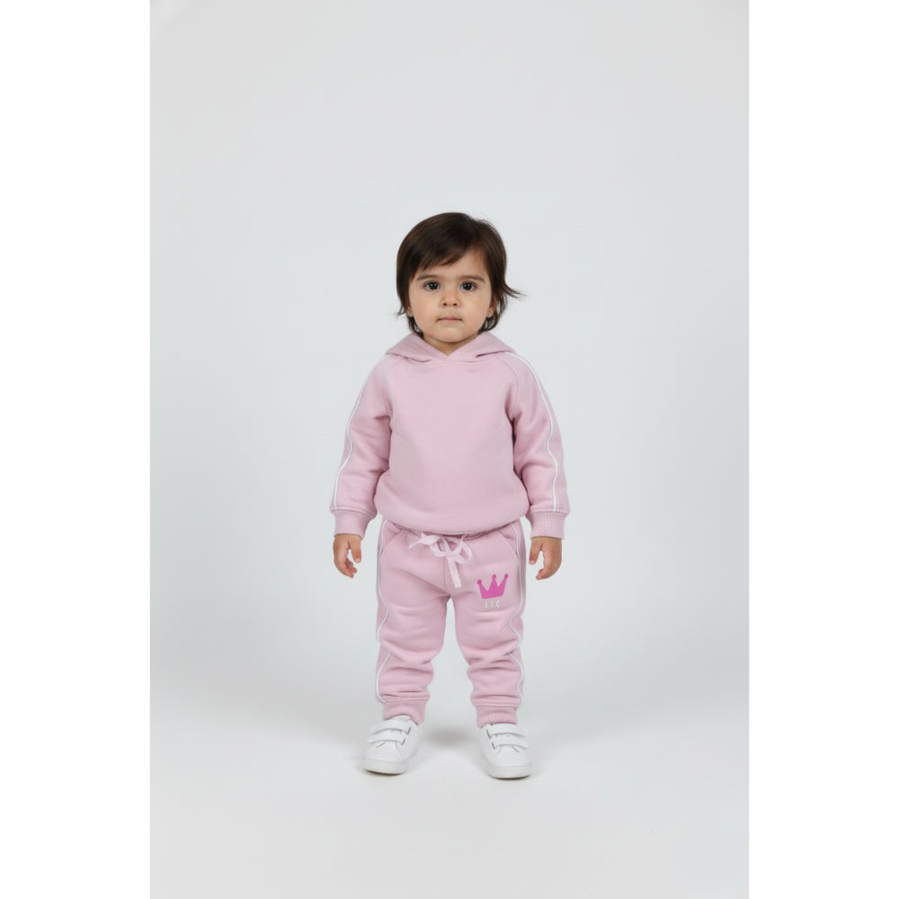 Baby Girls Cotton Sweatpants – Pink with Crown Print