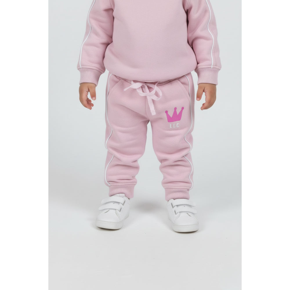 Baby Girls Cotton Sweatpants – Pink with Crown Print