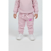 Baby Girls Cotton Sweatpants – Pink with Crown Print