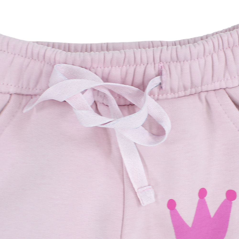 Baby Girls Cotton Sweatpants – Pink with Crown Print