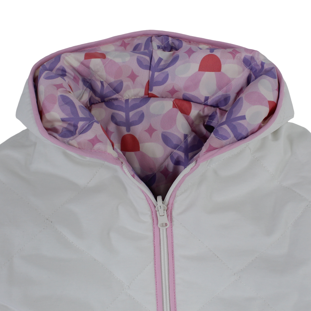 Baby Girls Waterproof Reversible Quilted Jacket –Off White & Pink Floral