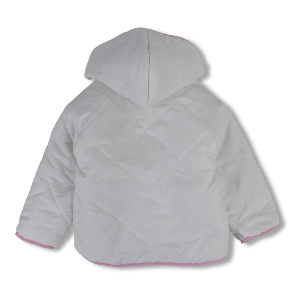 Baby Girls Waterproof Reversible Quilted Jacket –Off White & Pink Floral