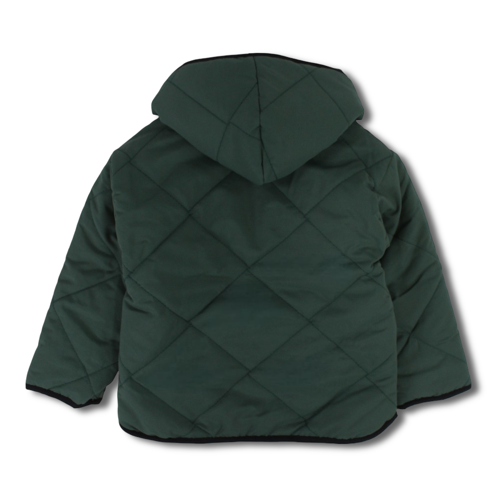 Boys Waterproof Double Face Jacket – Dark Green with Dino Print