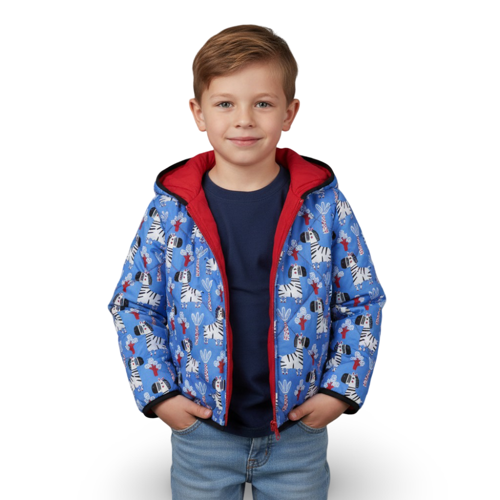 Baby Boys Waterproof Reversible Jacket – Red & Babyblue
