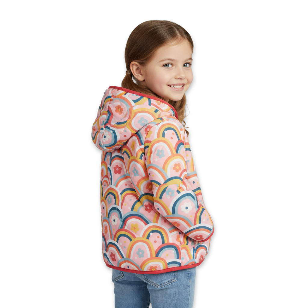 Baby Girls Waterproof Reversible Jacket – Beige & Pink