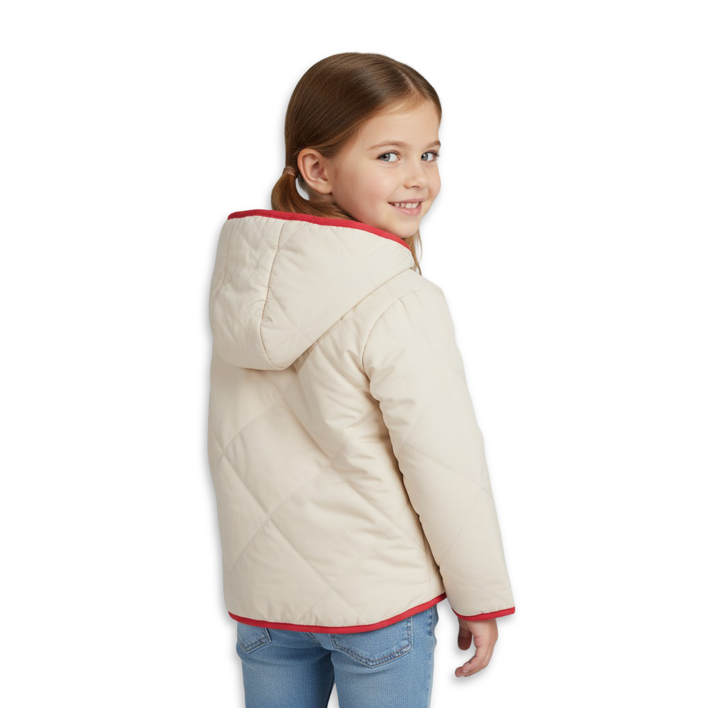 Baby Girls Waterproof Reversible Jacket – Beige & Pink