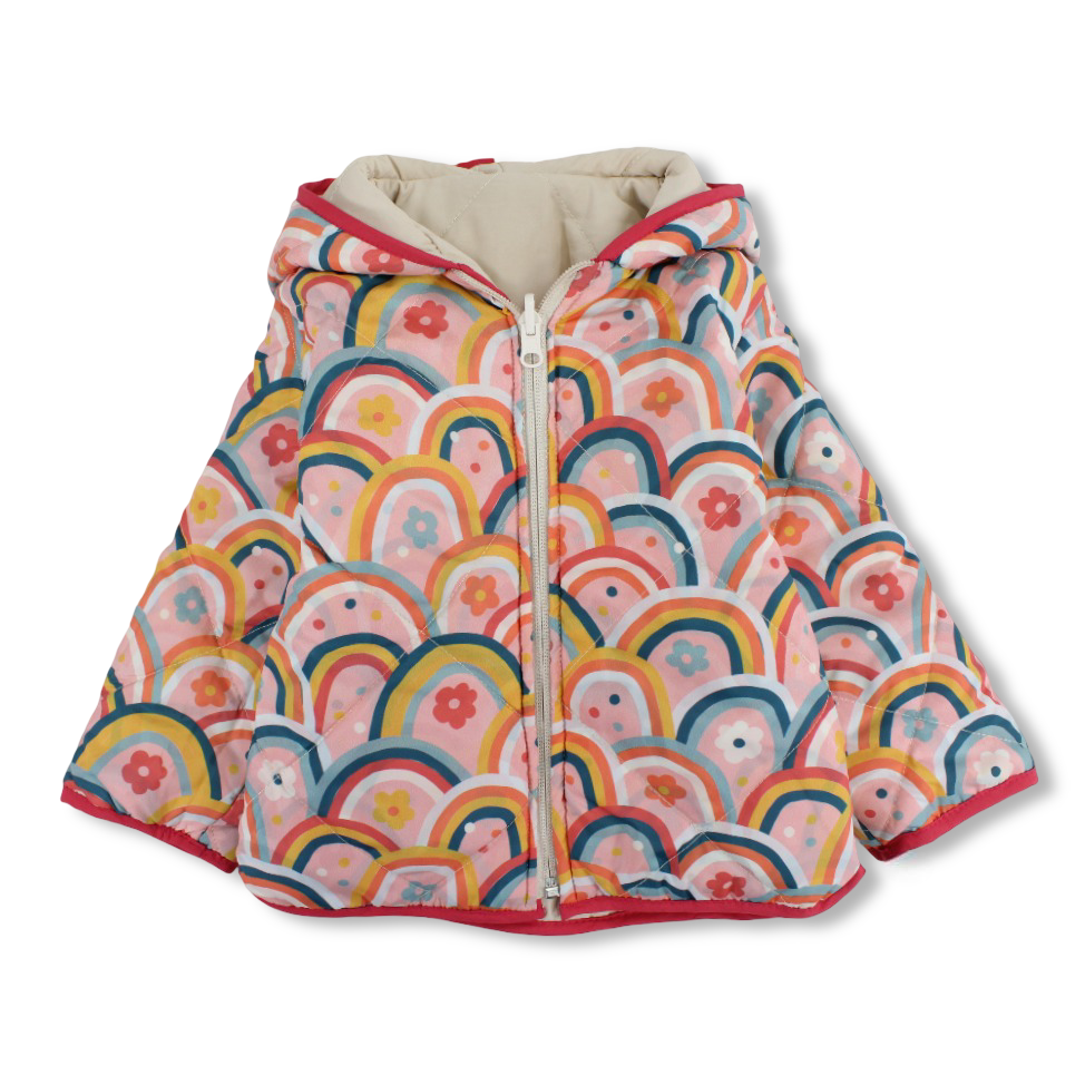 Baby Girls Waterproof Reversible Jacket – Beige & Pink