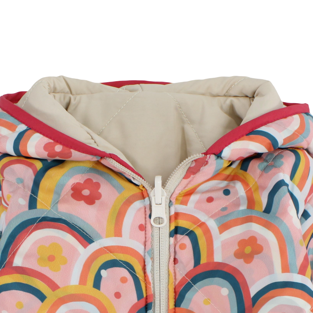 Baby Girls Waterproof Reversible Jacket – Beige & Pink