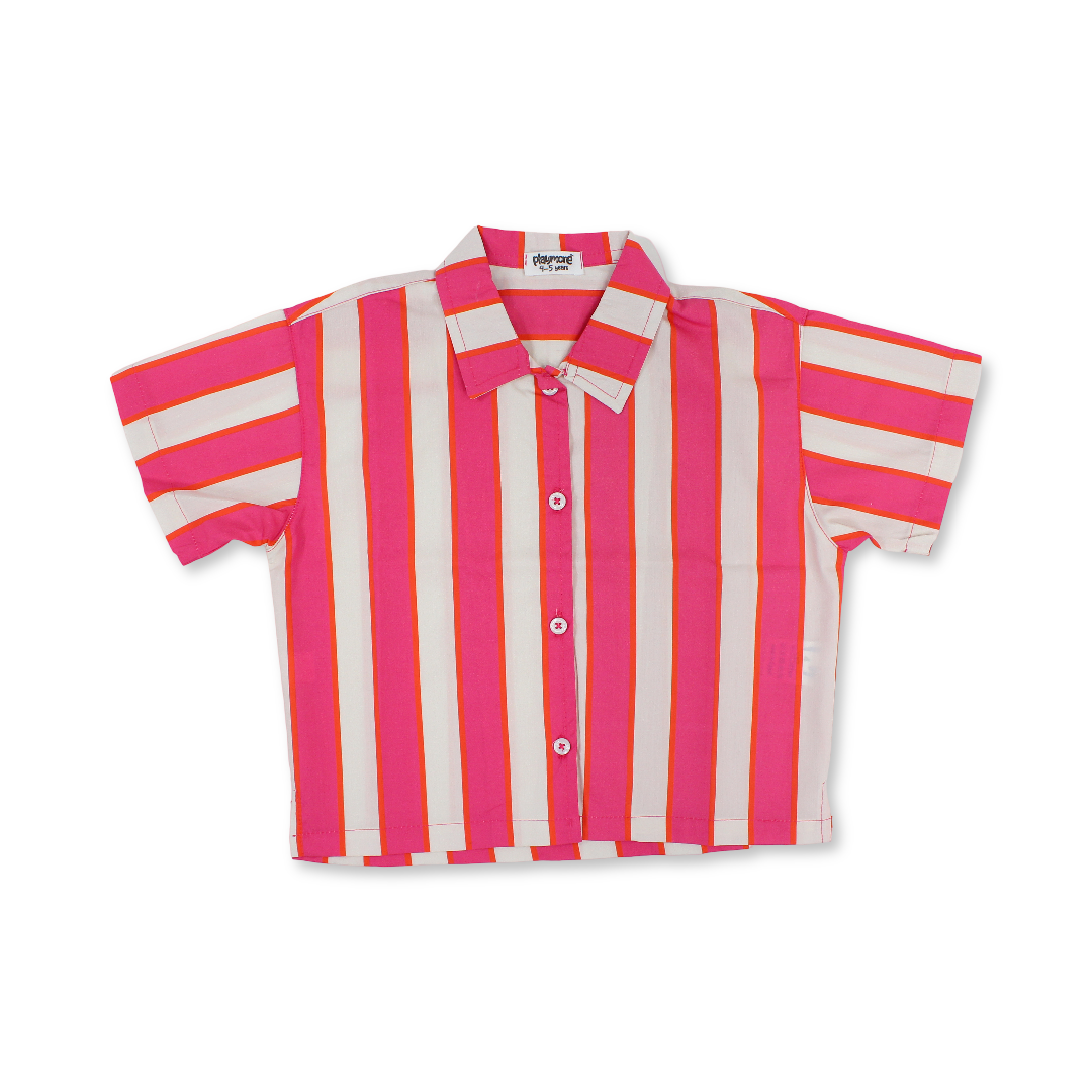 Girls Cotton Shirt – Fuchsia & Off-White