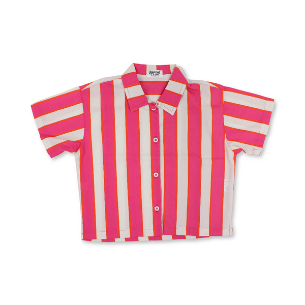 Girls Cotton Shirt – Fuchsia & Off-White