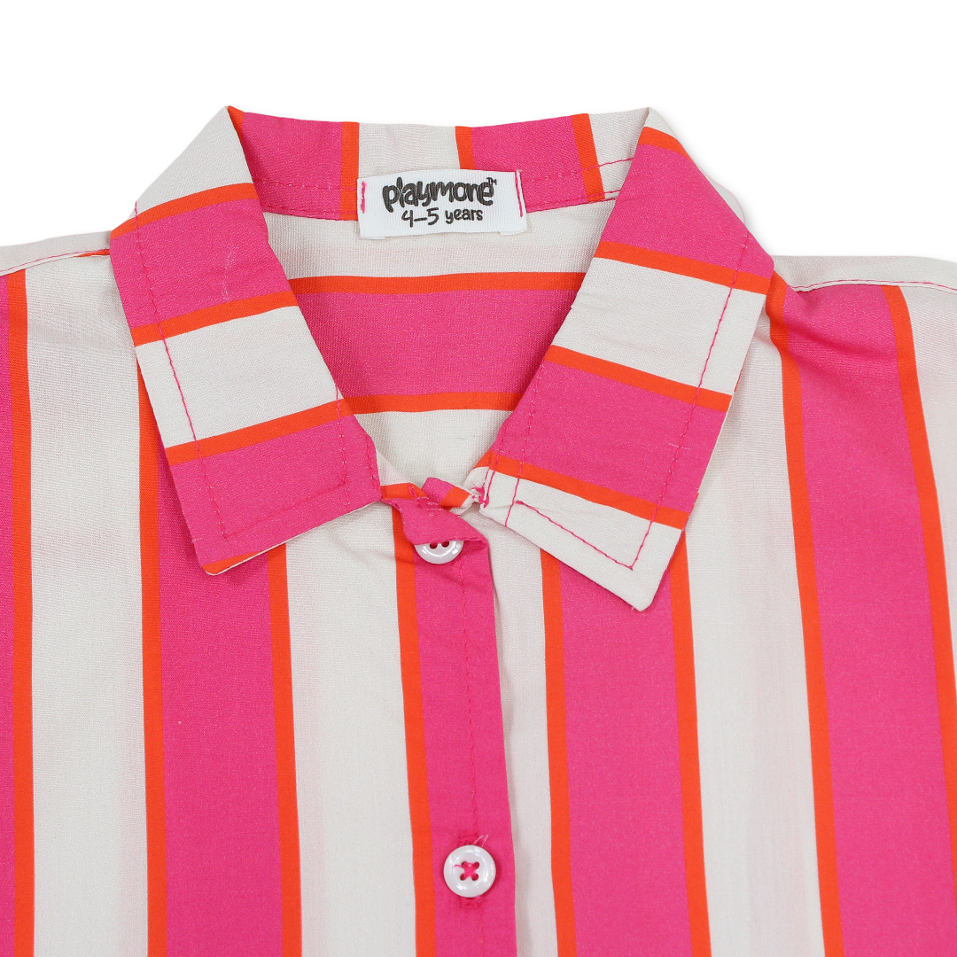 Girls Cotton Shirt – Fuchsia & Off-White