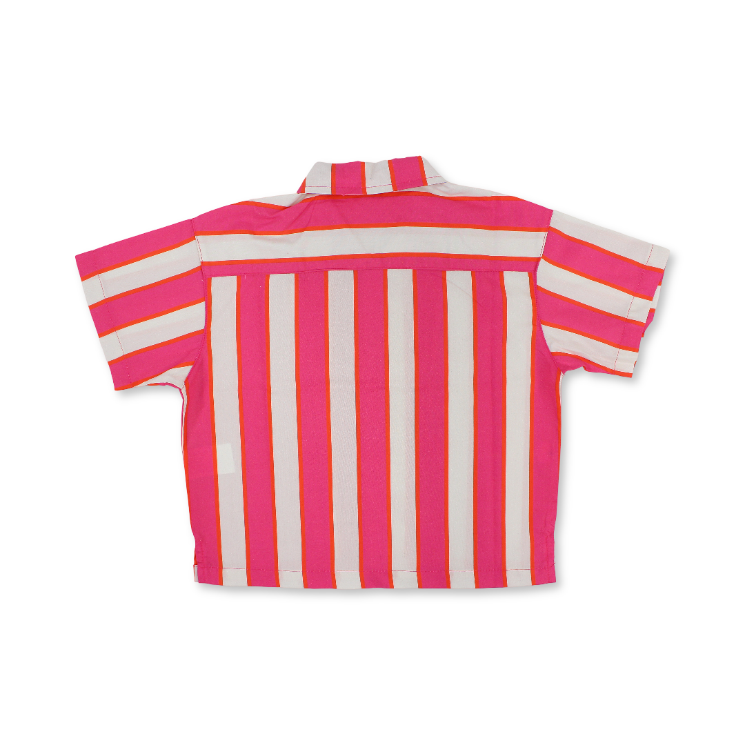 Girls Cotton Shirt – Fuchsia & Off-White