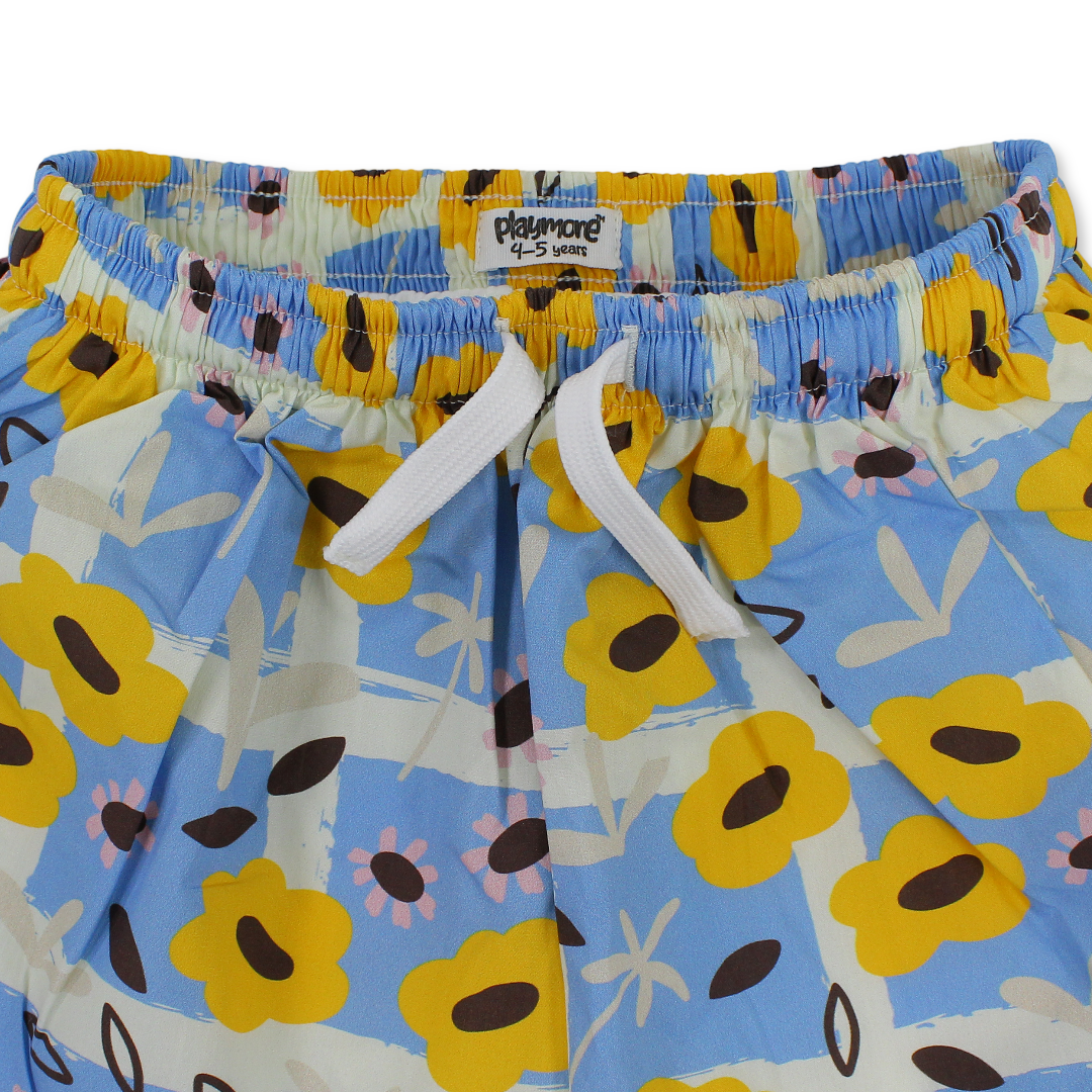 Girls Cotton Skirt – Baby Blue with Flowers Print