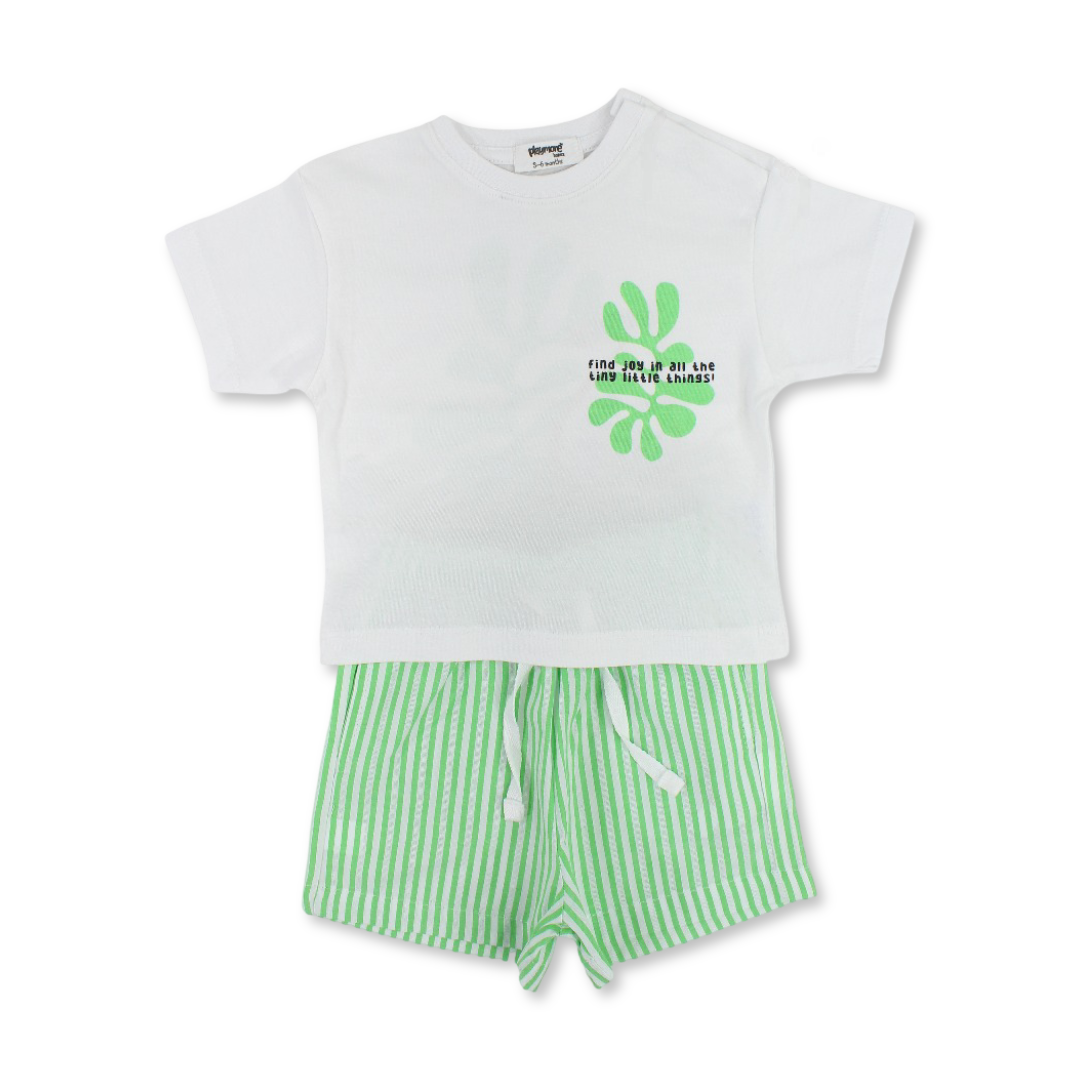 Baby Boys Cotton Outfit Set – White & Green with "Find Joy" Print