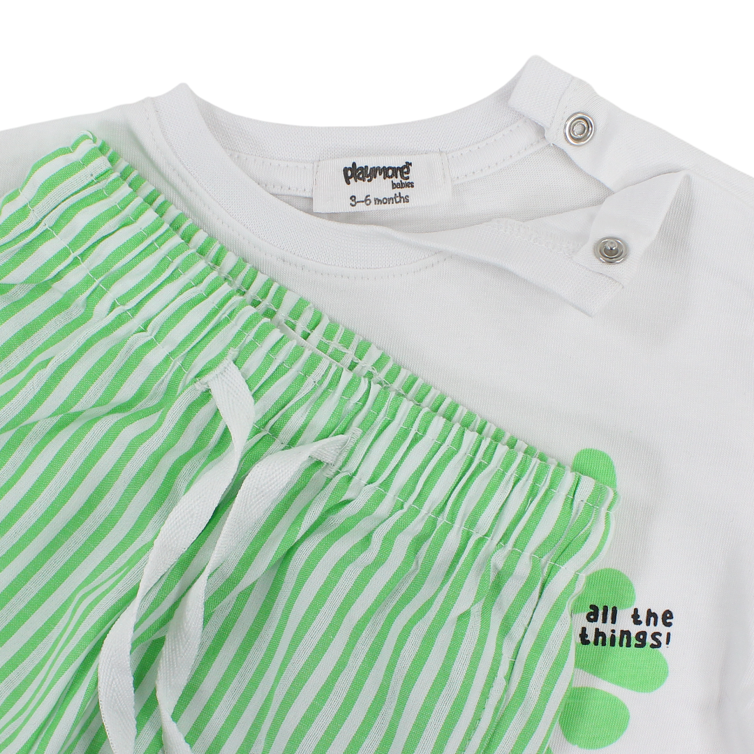 Baby Boys Cotton Outfit Set – White & Green with "Find Joy" Print