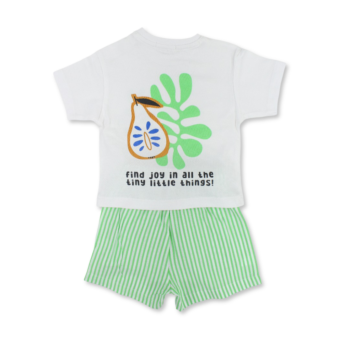 Baby Boys Cotton Outfit Set – White & Green with "Find Joy" Print