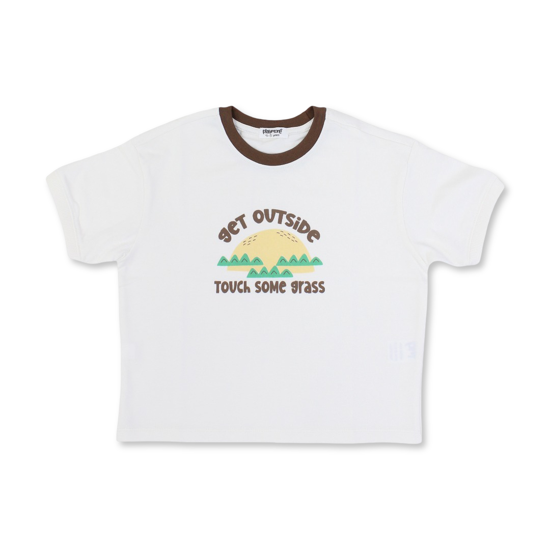 Boys Cotton T-Shirt – Off-White with "Get Outside" Print