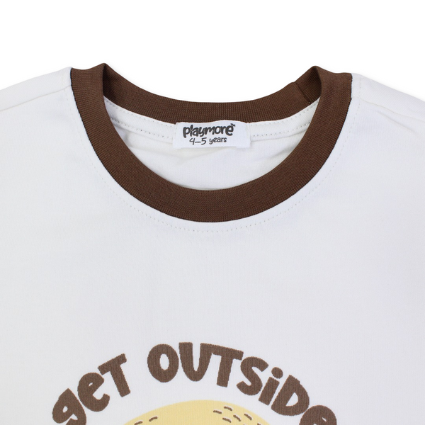 Boys Cotton T-Shirt – Off-White with "Get Outside" Print
