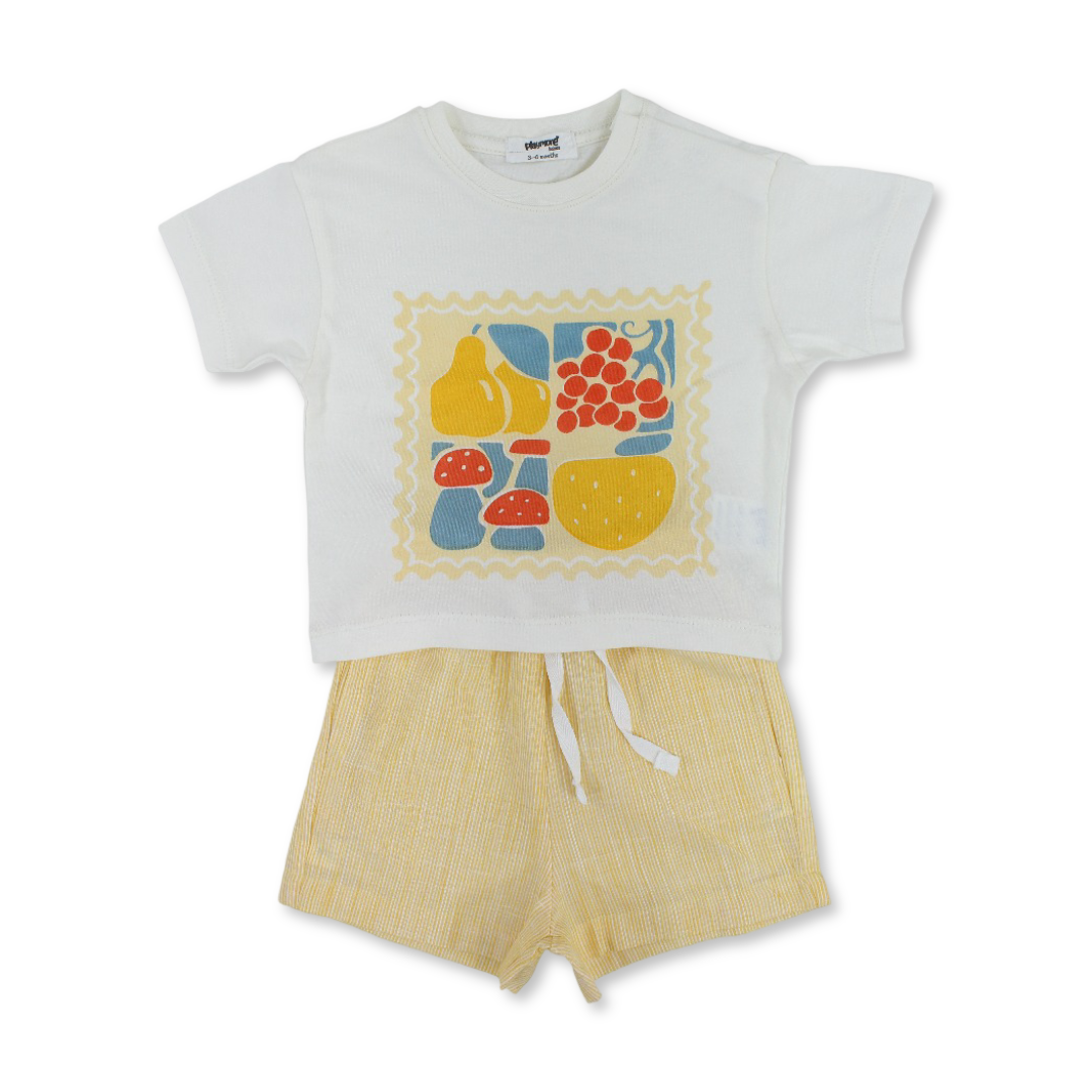 Unisex Baby Cotton Outfit Set – Off-White & Yellow Printed - Clothing - Playmore
