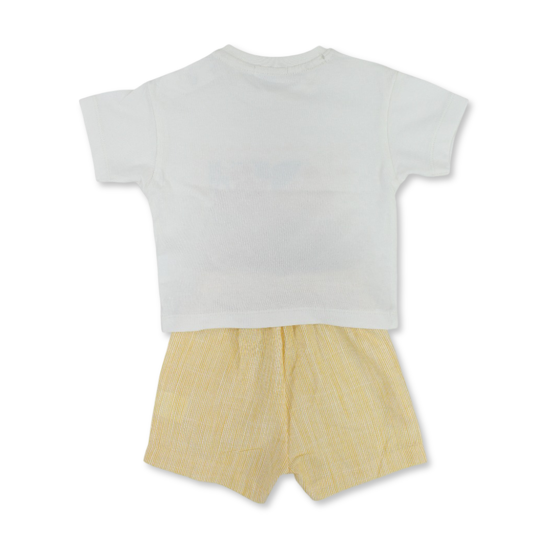 Unisex Baby Cotton Outfit Set – Off-White & Yellow Printed
