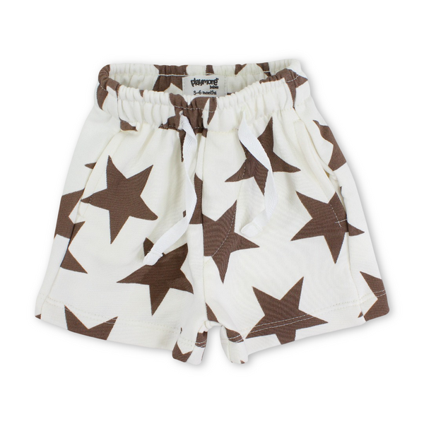 Baby Boys Cotton Shorts – Off-White with Stars Print