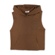 Boys Cotton Hooded Sleeveless T-Shirt – Brown with "Star Athlete" Print