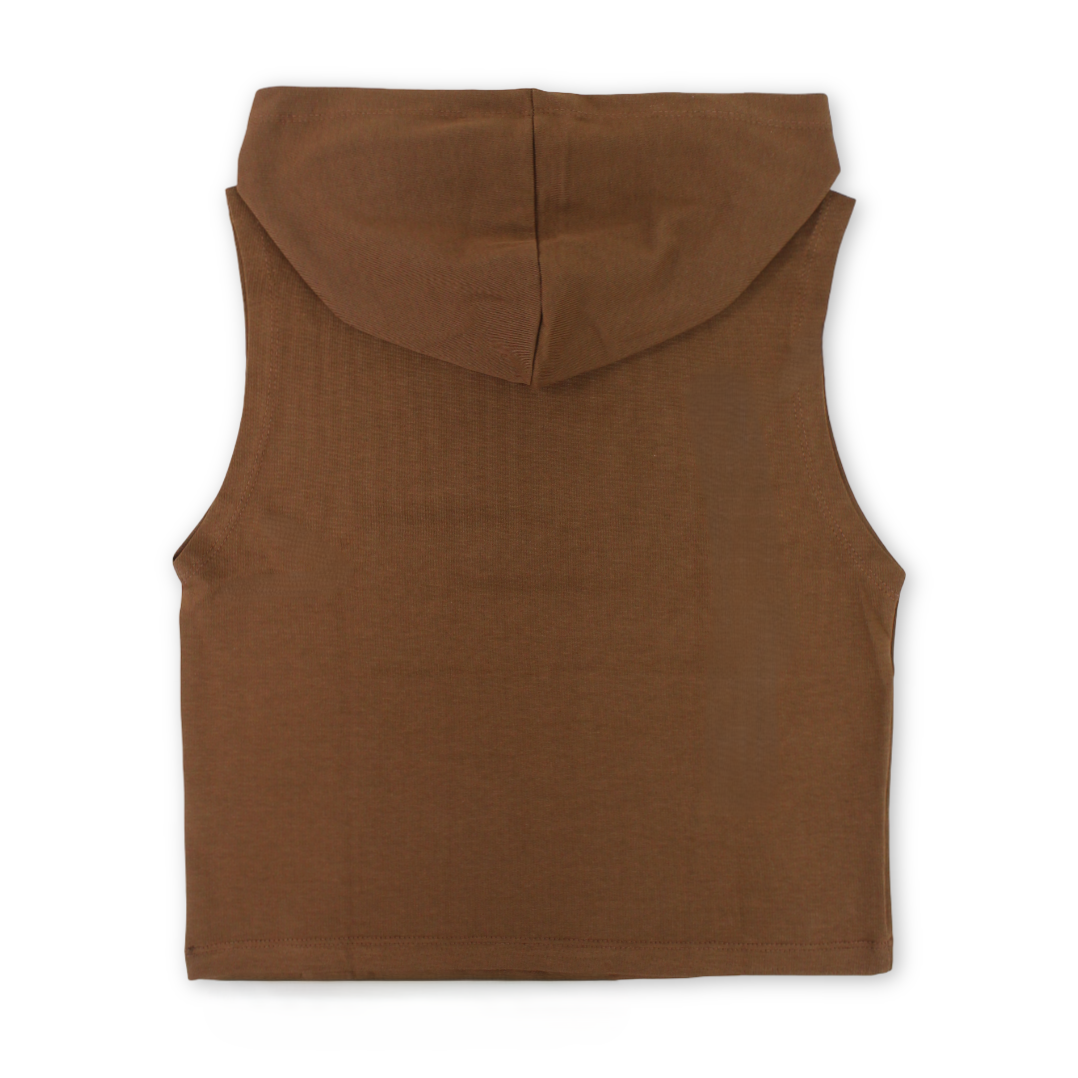 Boys Cotton Hooded Sleeveless T-Shirt – Brown with "Star Athlete" Print