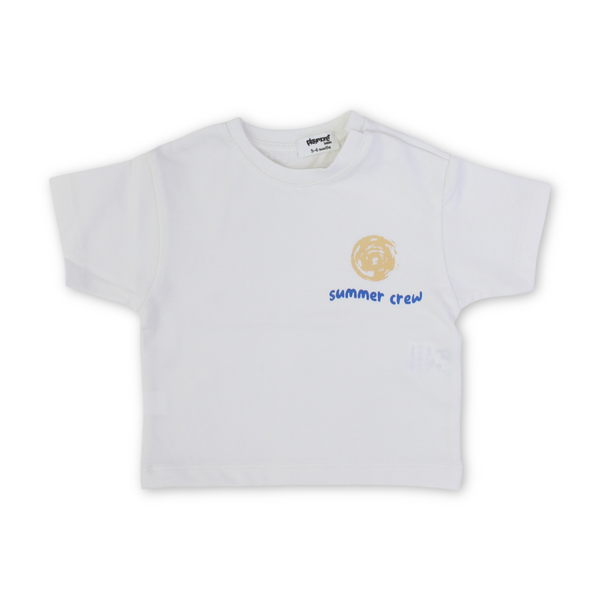 Unisex Baby Cotton T-Shirt – Off-White with "Summer Crew" Print