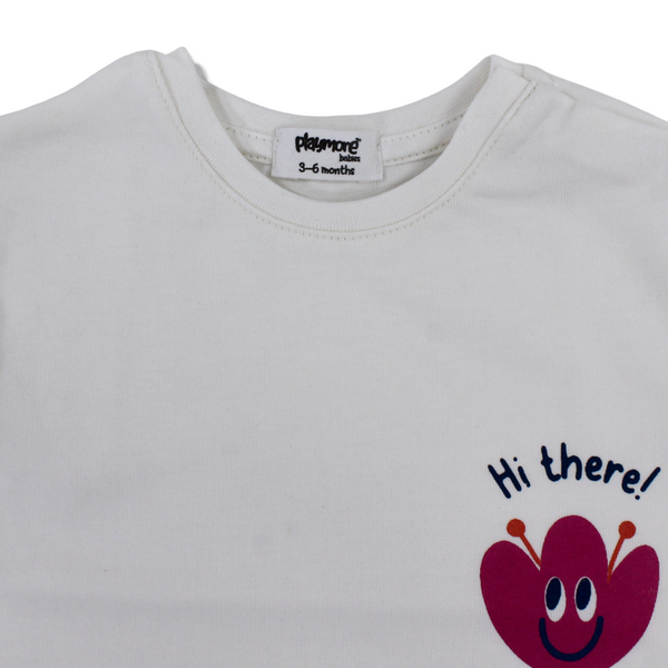 Baby Girls Cotton T-Shirt – Off-White with Flower Print